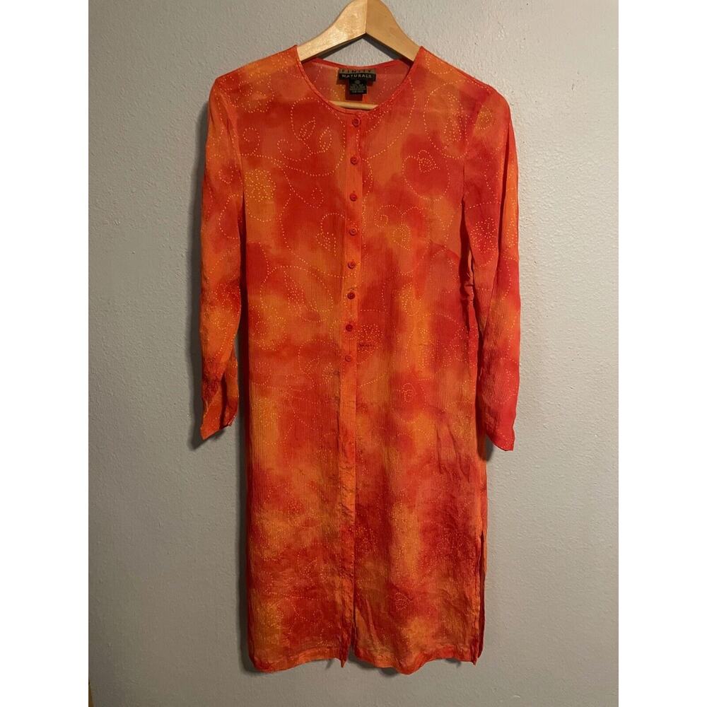 Vintage Finity Naturals Women Tunic Size 10 Coral Silk Sheer Relaxed Boho 90s
